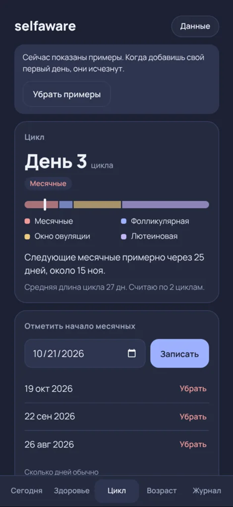 Экран «Цикл» в selfaware